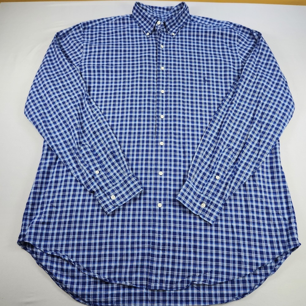 Polo Ralph Lauren Shirt Mens XLT Blue Plaid Cotton Button Down Pony Logo Classic